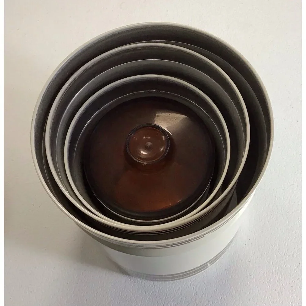 Vintage/Retro Set 4 Kromex Tan Brown Stripes Nesting Aluminum Canisters W/ LIDS